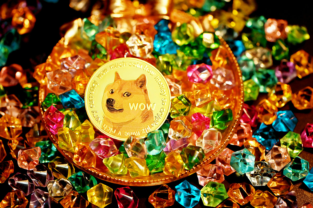 Dogecoin laying on jewels