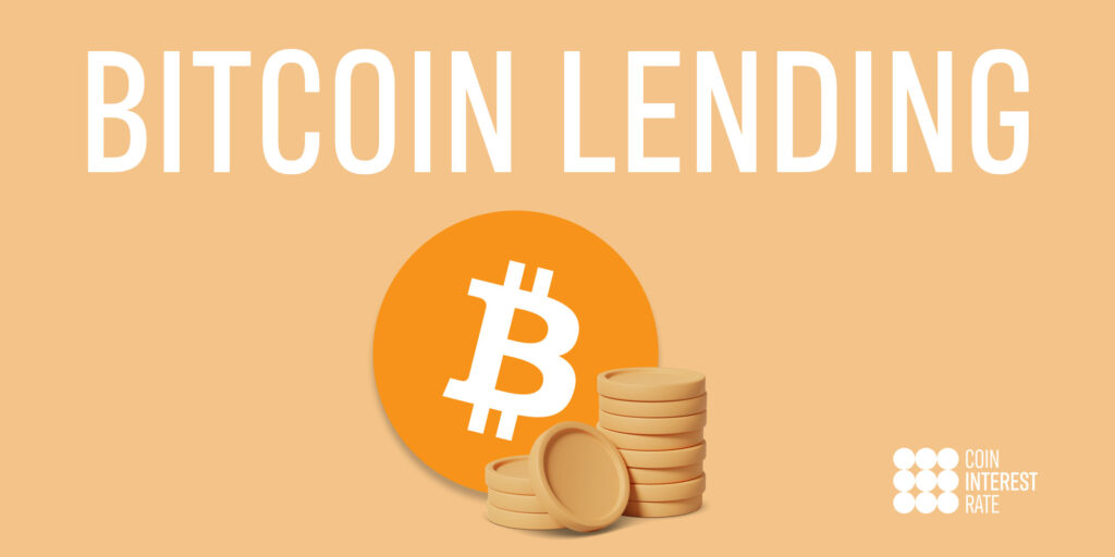 Bitcoin Lending (illustrated graphic with BTC symbol and stack of coins)